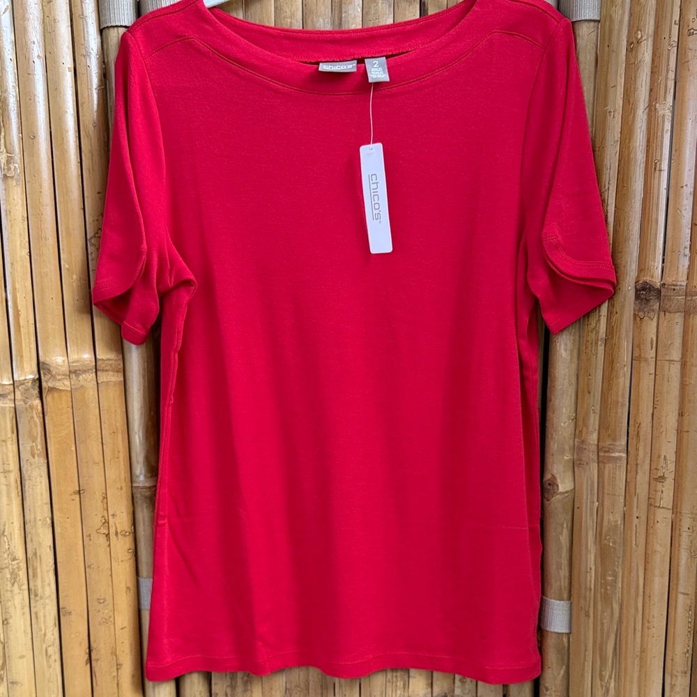 Chico's Cherry Red Short Sleeve Tee Size L  NWT